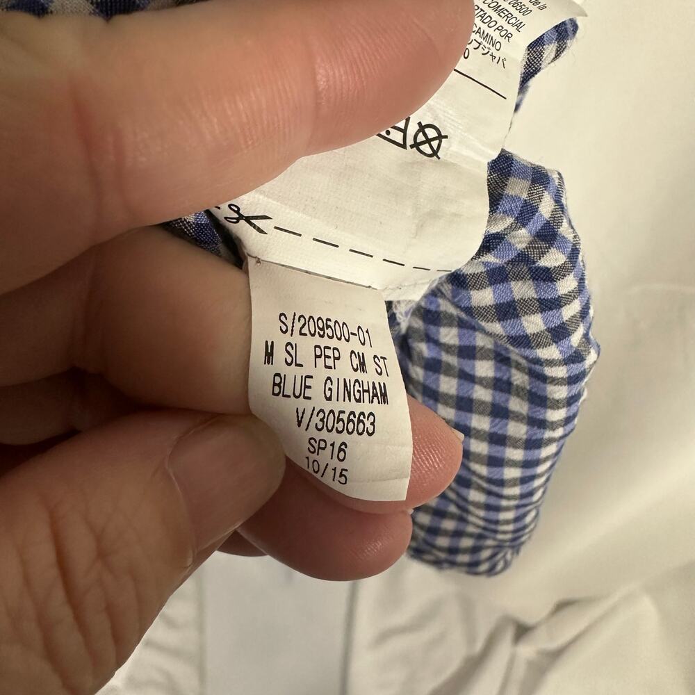 Old Navy Blue‎ Gingham Check Adjustable Strap Ruffle Top L Classic Preppy Beach - Picture 8 of 10